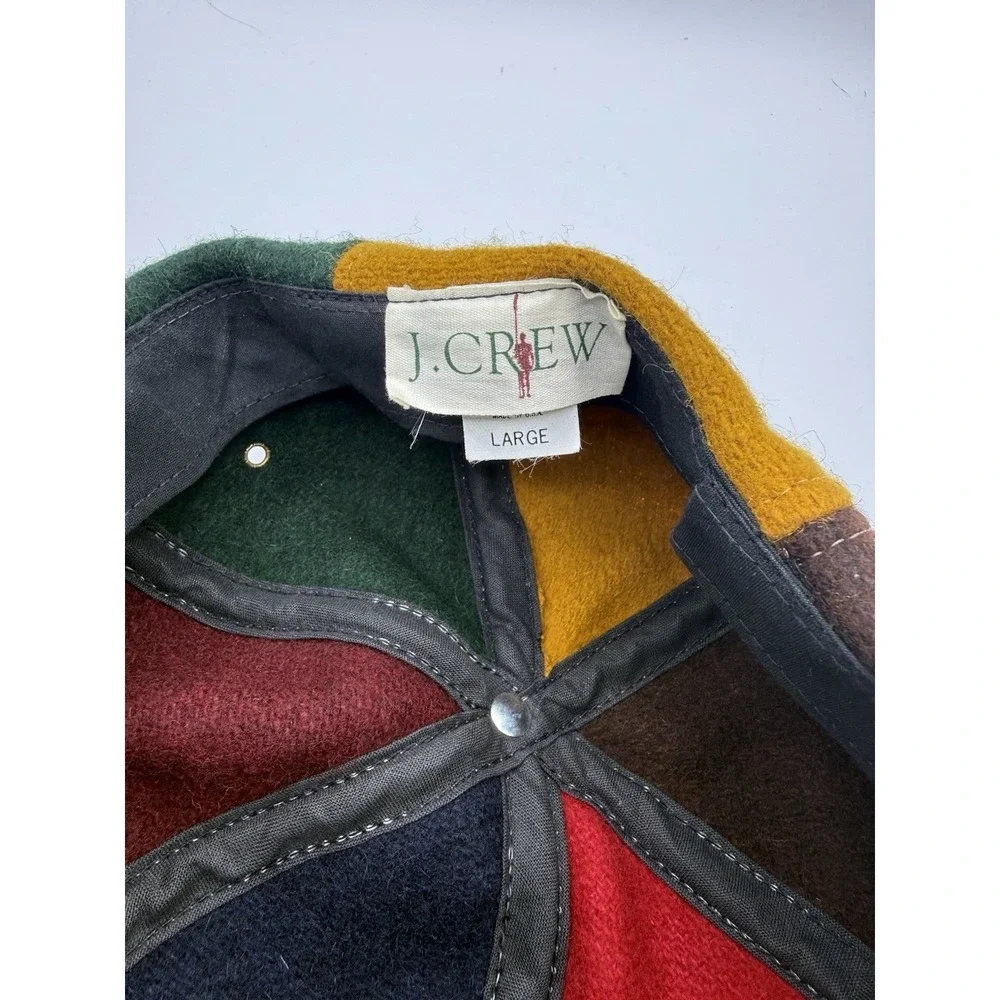 VTG J‎ Crew Wool Colorblock Hat Large Made In USA Retro Multicolor Cap